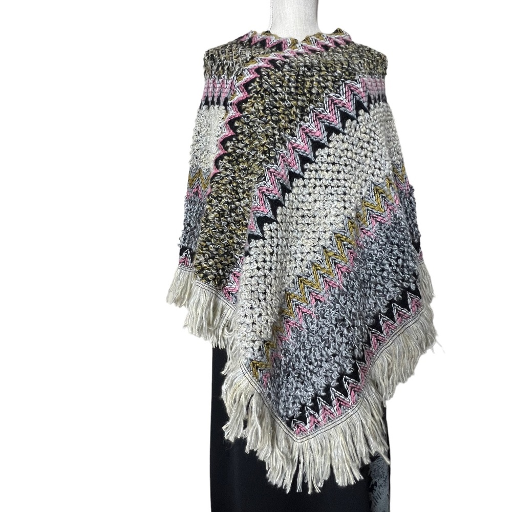 Boho Crochet Tassel Colorful Poncho OSFM NWT